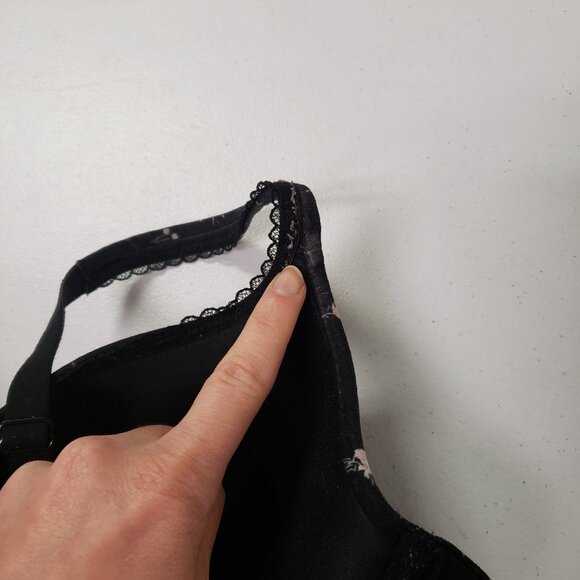 Victorias Secret Womens Lined Demi Bra Size 40C Black Dark Floral Bow Intimate - Picture 4 of 12